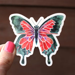Watercolor Red and Black Butterfly Sticker. Insect Vinyl Die Cut Sticker. Papilio Ulysses Butterfly Decal. Laptop. Water Bottle. Tumbler.