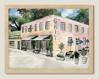 Original Watercolor Painting The Grit, Athens, Georgia. University of Georgia. Restaurant Painting.