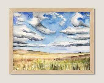 Aquarelle originale du parc national des Badlands. Peinture de paysage. Prairie. Décor naturel.