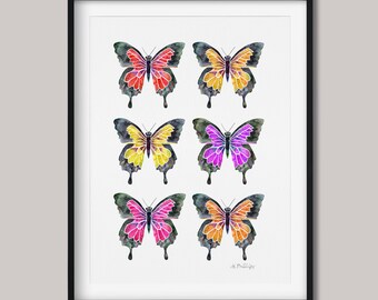 Impression d'art papillon aquarelle, décoration de chambre d'enfant dans des tons chauds