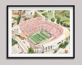 Sanford Stadium Art Print. Athens, Georgia Artwork. University of Georgia Print. UGA Football Art.