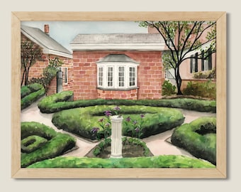 Aquarelle originale : oeuvre d'art du jardin commémoratif du fondateur de l'UGA