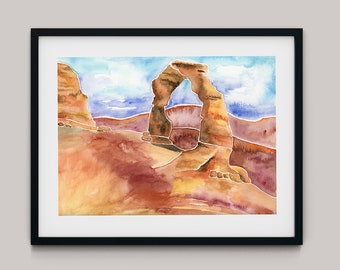 Arches National Park Art Print.  Landscape Artwork. Desert Print. Watercolor Giclée Print.