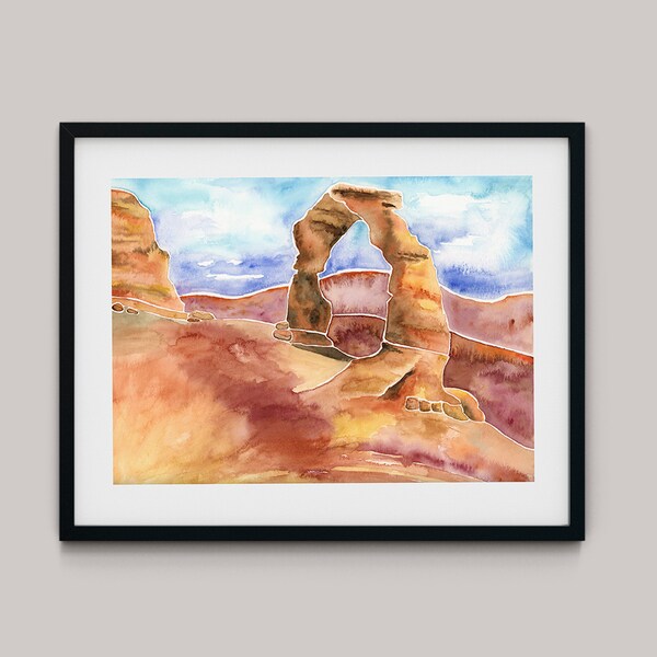 Arches National Park Art Print.  Landscape Artwork. Desert Print. Watercolor Giclée Print.