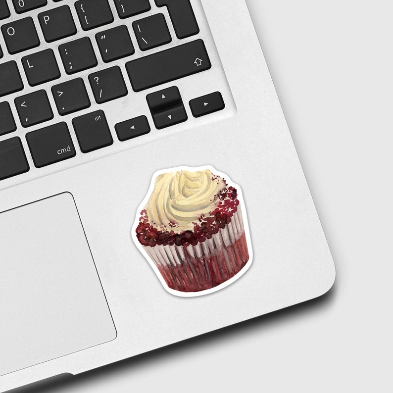 Watercolor Red Velvet Cupcake Sticker. Dessert Vinyl Die Cut Sticker. Pastry Decal. Laptop. Water Bottle. Tumbler. Tablet. Cup. Phone. image 2