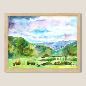 Original Watercolor Shenandoah Valley, Virginia. Landscape Painting. Mountains. Farmhouse Decor.