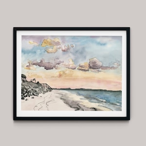 Jekyll Island Beach Print. Ocean Painting. Nautical Art. East Coast Watercolor.