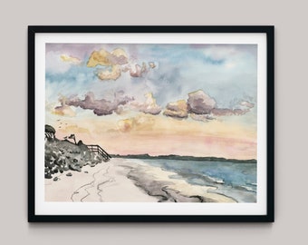 Jekyll Island Beach Print. Ocean Painting. Nautical Art. East Coast Watercolor.