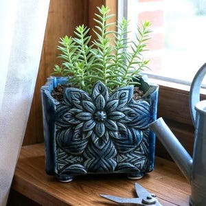 Handmade Geometric Flower Planter - Modern Stoneware Succulent Planter