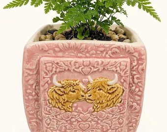 Highland Cow Decorative Container / Planter - Handcrafted Stoneware