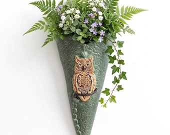 Handmade Ceramic Owl Wall Vase, Stoneware Wall Pocket Planter, Woodland Home Décor, One-of-a-Kind Gift