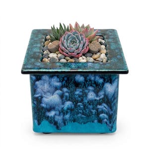 Blue Turquoise Ceramic Succulent Planter, 4.75 Inch Stoneware Indoor Pot, Modern Home Decor