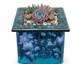 Blue Turquoise Ceramic Succulent Planter, 4.75 Inch Stoneware Indoor Pot, Modern Home Decor