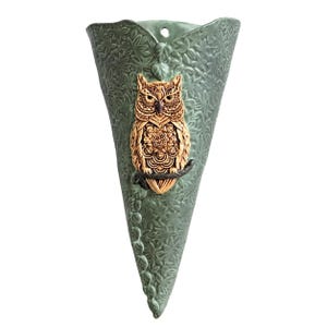Handmade Ceramic Owl Wall Vase, Stoneware Wall Pocket Planter, Woodland Home Décor, One-of-a-Kind Gift