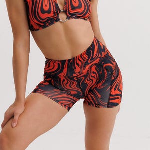 Rode Swirl hoog getailleerde paaldansshort, festivalrave bootywear