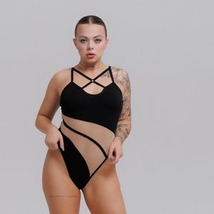 Sheer Mesh Lingerie Bodysuit, See Through Bodysuit, Sexy Bodysuit, Transparent Bodysuit, Bodysuit Open, Rave Outfit, Pole Dance Leotard
