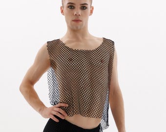 Festival Sheer Mesh Tank Top, Rave Outfit, Lingerie, Sexy Mesh Top, See Through Sleeveless Undershirts Nightclub Party Vest, Men Crop Party