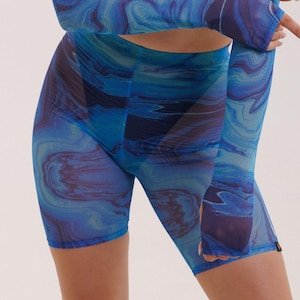 READY TO SHIP, Pole Dance Sheer Mesh Shorts, Rave Shorts, Dance Printed Shorts, Rave Outfit, Heels Dance Clothing, Sheer Mesh Biker Shorts
