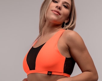 Neon Orange Pole Dance Cropped Top, Festival Dance Cropped Top for Women, Heels Dance Clothing, Pole dance Halter Top, Underground Techno