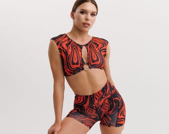 Red Pole Dance Shorts, High Waisted Shorts, Festival Shorts, Rave Booty Shorts, Festival Clothing, Rave Set, Rave Outfit, Pole Dance Wear