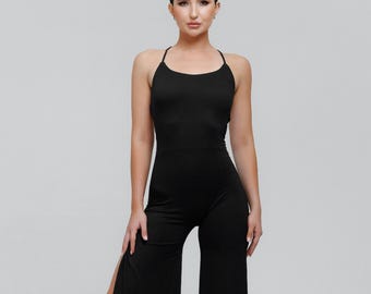 Czarny kombinezon do tańca, bezrękawnik z odkrytymi plecami, elastyczny, idealny na imprezę rave lub taniec, niestandardowy kostium do tańca na rurze, wzór do samodzielnego wykonania w formacie PDF