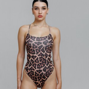 Pole Dance Leopard Bodysuit, Thong Bodysuit, Sleeveless Dance Bodysuit, Open Back Sexy Leotard, Gift for Dancer, Yoga Bodysuit, Rave Outfit