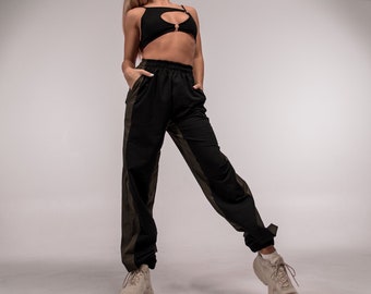 Two colors Oversize Pants Women's, High Waist Trousers, Streetwear, Black High-Rise, Hip Hop Wide Leg Cargo Pants