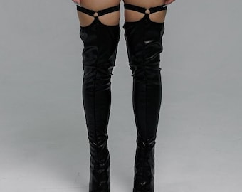 Dance Trapezeboots with garters, Dance boots, Boots for dance shoes, Dance accessories, Pole Heels dance, Stripper shoes, Trapeze Costume