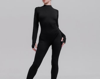 FEOYA - Tuta da Donna in Pelle Metallizzata Body Lingerie con Cerniera Busto Cavallo Body Discoteca Polo Danza Costume Regina Clubwear Discoteca Tuta Tutina, Nero 1, XXL