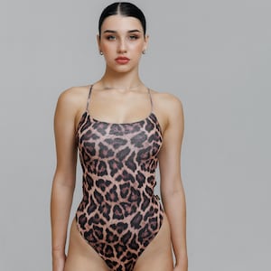 Leopard Bodysuit, Sleeveless Lingerie Bodysuit, Open Back Sexy Adult Leotard, Twerk and Pole Dance Wear, Burning Man, Underground Techno