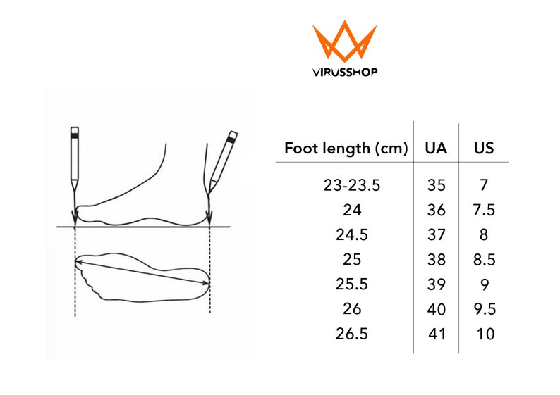 Puede incluir: Un gr&aacute;fico que muestra las conversiones de tallas de zapatos para mujeres. El gr&aacute;fico muestra la longitud del pie en cent&iacute;metros, la talla de zapato estadounidense y la talla de zapato europea (UA).