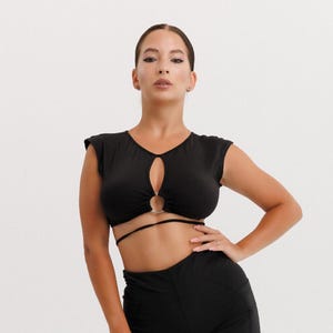 Sexy Black Cut Out Rave Top, Pole Dance Top, Underboob Rave Top, Exotic Dancewear, Black Rave Outfit, Festivals Top, Gift for Dancer