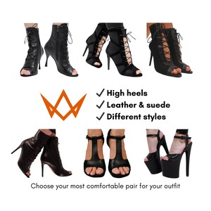Zapatos de tacón con cordones y puntera abierta, de piel negra, para baile profesional. imagen 7