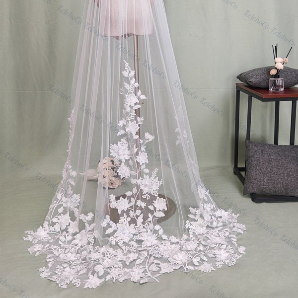 Luxury 3D Flower Veil Wedding,Bridal Veil Long,Wedding Veil Cathedral,Floral Lace Veil,Chapel Veil,Royal Veil Custom Veil,Veils with Comb
