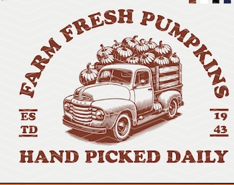 Vintage boerderijtruck met pompoenen: herfstafbeelding (SVG, png)