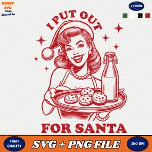 Me presento para Santa Claus PNG, chica retro navideña PNG, humor retro para adultos PNG, diseño de chica divertida retro vintage de moda para camisetas gráficas, bolsos de mano