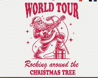 Retro Santa World Tour SVG PNG: Rocking Christmas Tree (Digital Download)