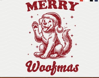 Merry Woofmas Dog Christmas SVG PNG: Retro Design (Digital Download)