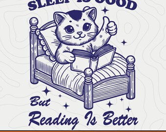 Reading Cat Art Design: Book Lover SVG PNG Files