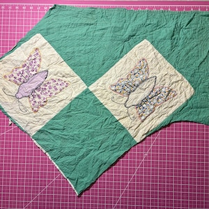 Beautiful "Butterfly Appliqué" Quilt PIECE, Antique Quilt Piece, Hand Quilted, Vintage Cutter Quilt Piece, Great for Crafting
