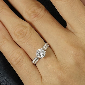 14K White Gold 1.16 CTW 6 Prongs Engagement Ring,Solid Gold Solitaire Ring,Lab Grown Diamond Wedding Ring ,Brilliant Cut Engagement Ring