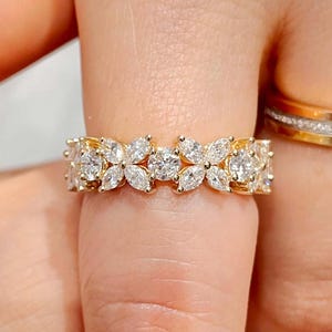 Marquise und runde Diamantband aus 14K Weißgold, volles Eternity-Band, 2.48ctw Labor gewachsener Diamant-Ehering, stapelbares Band, breiter Ehering