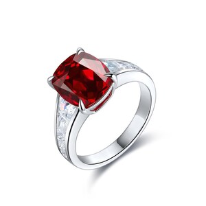 Dainty Ruby Ring – Cushion Cut Ruby Minimalist Ring – July Birthstone Sterling Silver Ring – Handmade 925 Silver Promise Ring Gift for Her