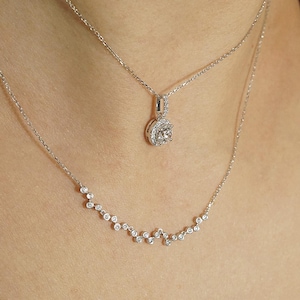 Collier de grappes de diamants incurvés, collier de grappes de diamants en or 14 carats, collier de grappes de diamants cultivés en laboratoire, collier de diamants unique, cadeau pour elle