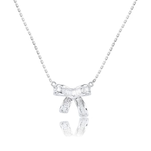 Pave Baguette Diamond Ribbon Bow Necklace,14K Solid Gold Bow Necklace,Dainty Bow,Bow Necklace with Genuine Natural Diamonds,Gift for Her.