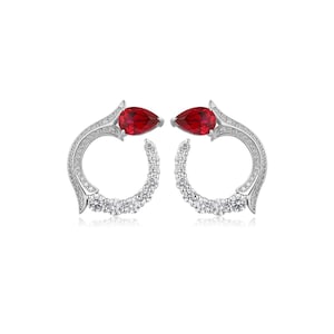 Ruby Snake Stud Earrings, S925 Sterling Silver Snake Earrings, Red Gemstone Studs, Serpent Earrings, Dainty Gothic Jewelry, Gift for Her