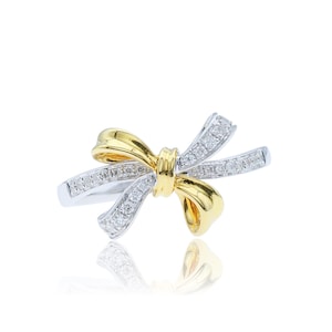 Anillo de cinta de oro de 14 quilates, anillo de cinta de diamantes, anillo de lazo de diamantes, anillo de nudo de diamantes, anillo de banda de diamantes, anillo de compromiso, anillo de bodas, regalo para ella