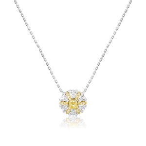Natural Cushion Cut Yellow Diamond Solitaire Necklace  In 14K White Gold,Dainty Diamond Flower Necklace,Minimalist Flower Necklace,Love Gift