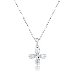 14K White Gold Clover Diamond Necklace,4 Leaf Clover Necklace,Tiny Solid Gold Four Leaf Clover Necklace,Gift For Her Good Luck Pendant