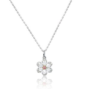 Diamond Necklace,Flower Necklace,Pink Diamond Necklace,Layering Necklace,Dainty Necklace,April Birthstone, Gift for Her, Minimalist Necklace
